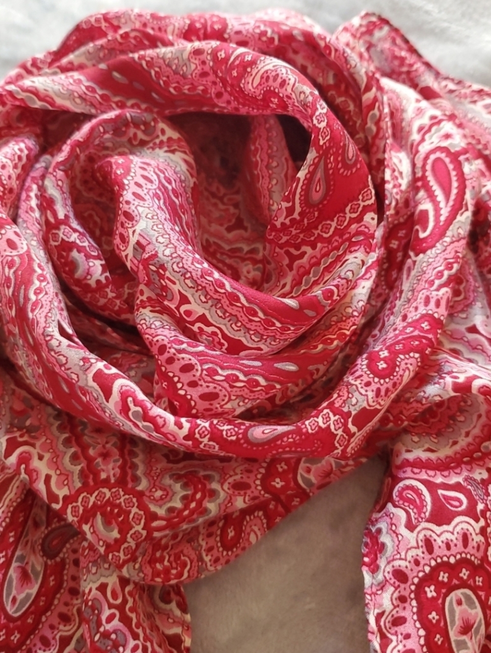 Vintage Silk Scarf Burgundy Rasberry Pink Paisley Rectangle 10" X 52"